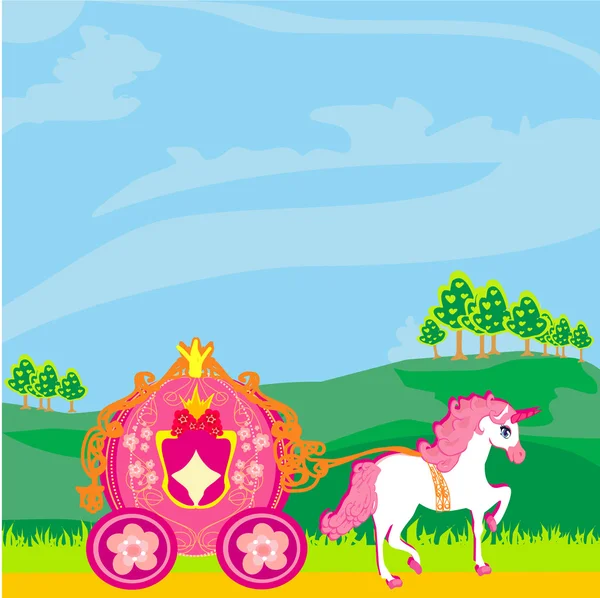 Caballo fino enganchado en el carro de la princesa. — Vector de stock