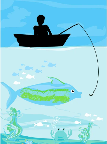 Pescador captura de los peces — Archivo Imágenes Vectoriales