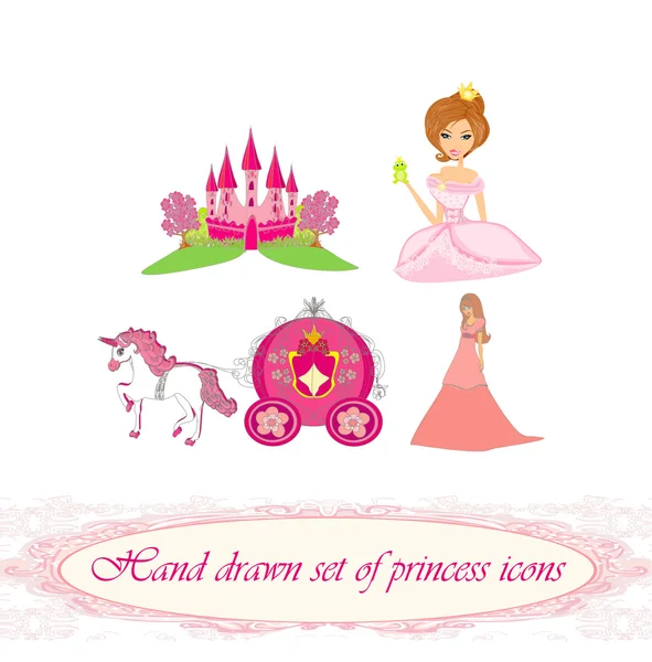 Handritade uppsättning prinsessa ikoner — Stock vektor