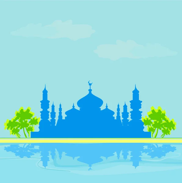 ラマダーンの背景-モスクシルエットイラストカード — ストックベクタ
