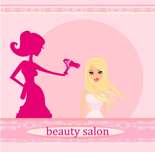 Stylist drying woman hair in hairdresser salon — Stock Vector