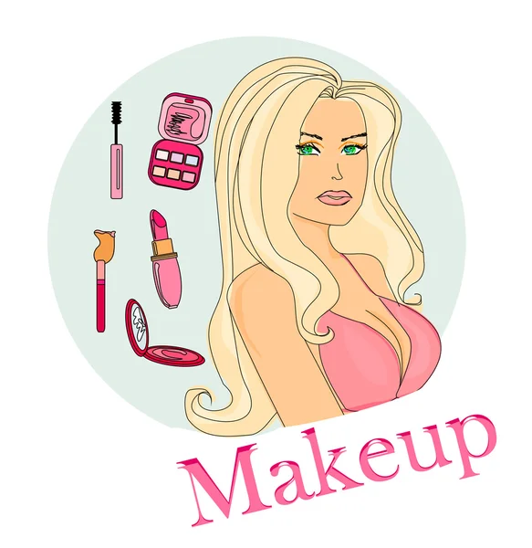 Make-up meisje doodle illustratie — Stockvector