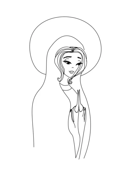 Blessed Virgin Mary in black and white contour drawing — Stock Vector