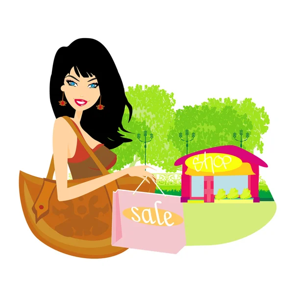 Fashion shopping girl with shopping bags — Stock Vector