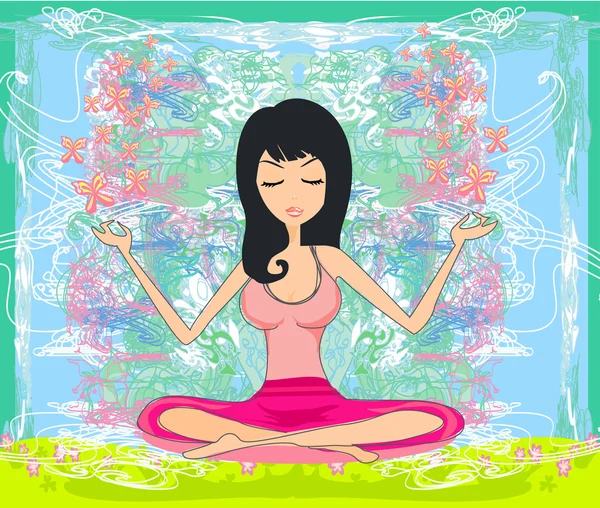 Jóga dívka v lotosové pozici — Stockový vektor