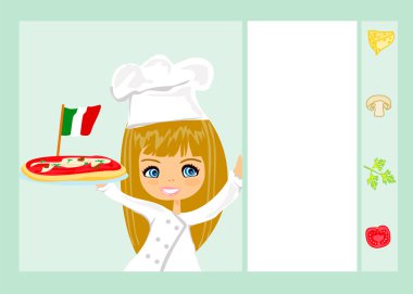 Tatlı kız pizza servisi yapıyor.