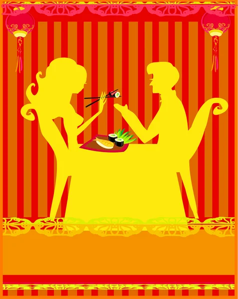 Couple Enjoying Sushi In Restaurant — Stock Vector