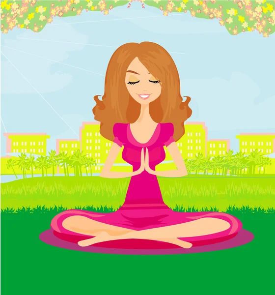 Vrouw doet yoga in het park — Stockvector