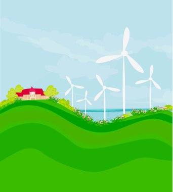 Türbin ve gökyüzü ile ekoloji arka planı