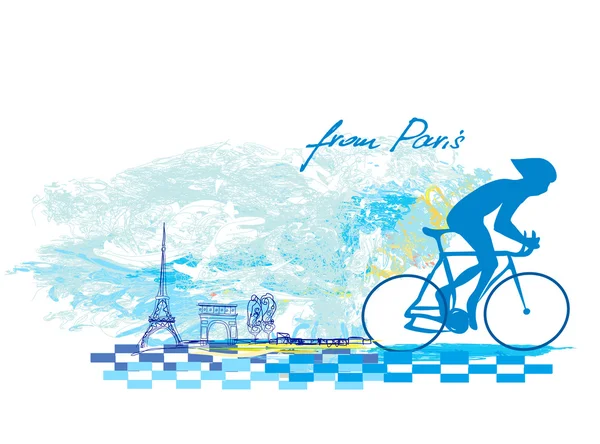 Paris 'te Bisiklet Sürme - Grunge Posteri — Stok Vektör