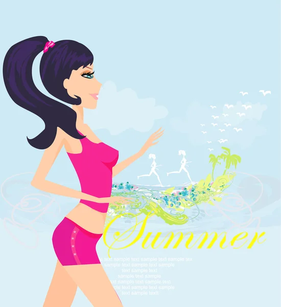 Jogging girl in summer poster — Stock Vector