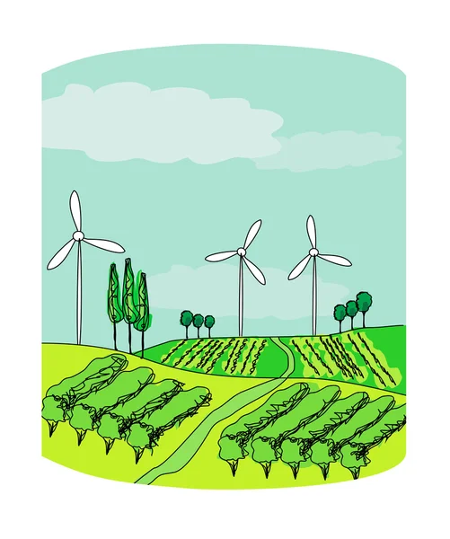 Énergie éolienne sur une prairie verte — Image vectorielle