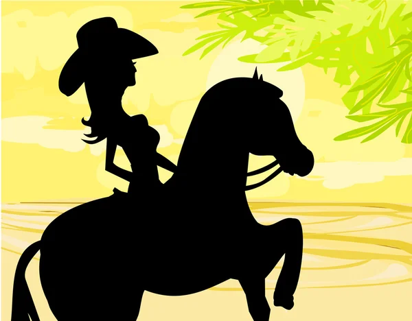 Sylwetka kowbojki i konia — Wektor stockowy