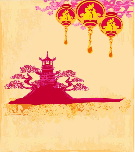 Carte paysage chinois décorative — Image vectorielle