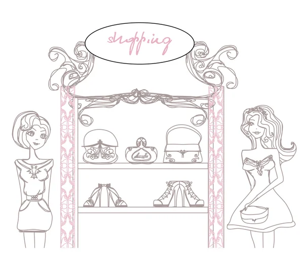 Astratto moda ragazze Shopping - illustrazione — Vettoriale Stock