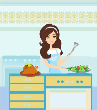 Güzel bayan yemek servisi yapıyor.