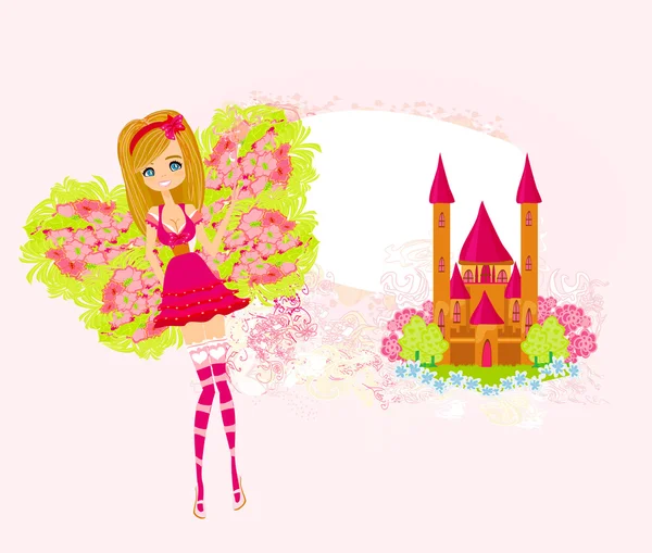Fairy flying above castle — Stock Vector