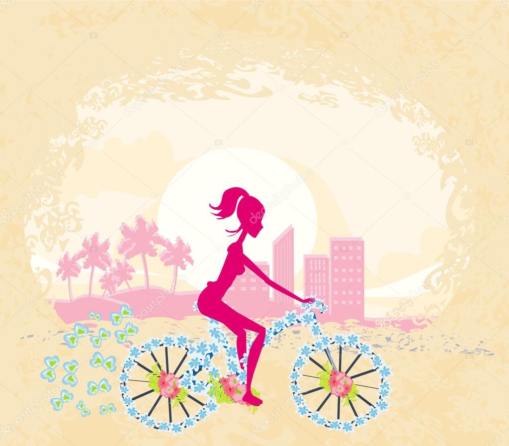 Cycling Poster with silhouette Girl