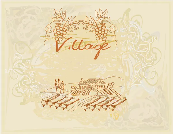 ワインラベル-手描きブドウ畑 — ストックベクタ