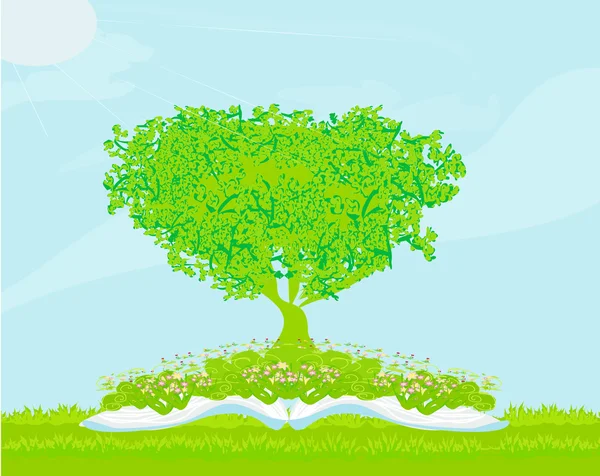 Libro con árbol sobre fondo natural. — Vector de stock