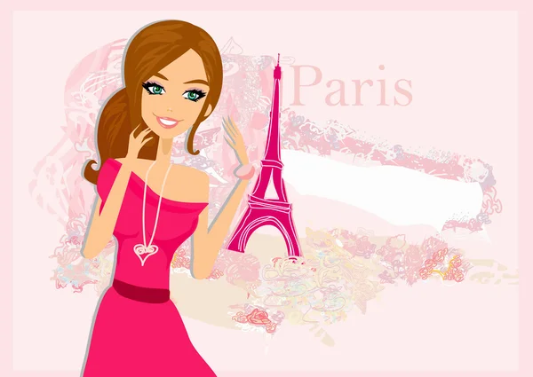 Beautiful women Shopping in Paris - vector card — Stock Vector