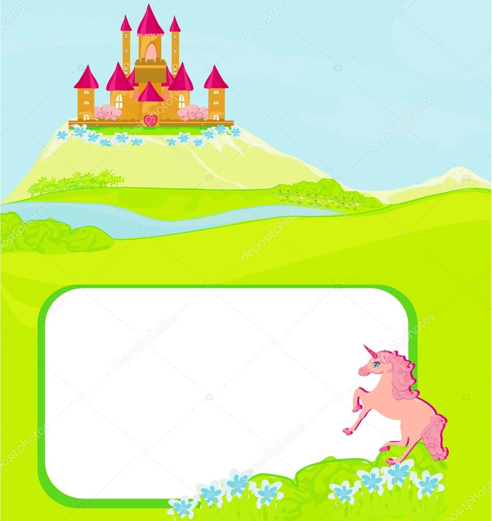 Portrait frame with fairy tale castle and beautiful country side
