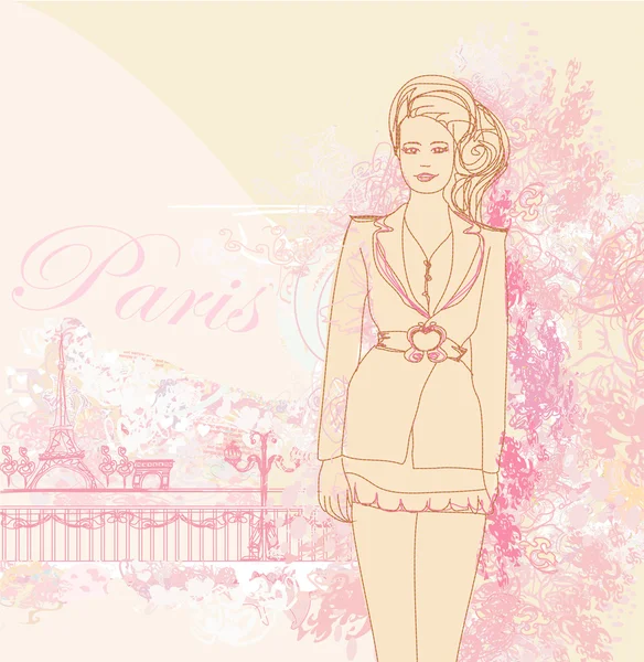 Beautiful women Shopping in Paris - vector card — Stock Vector