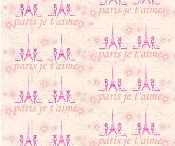 Paris motif sans couture avec chaussures et fleurs — Image vectorielle