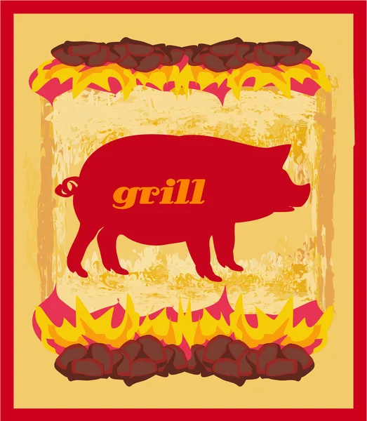 Pig Grungeポスター-グリルメニューカードデザインテンプレート. — ストックベクタ