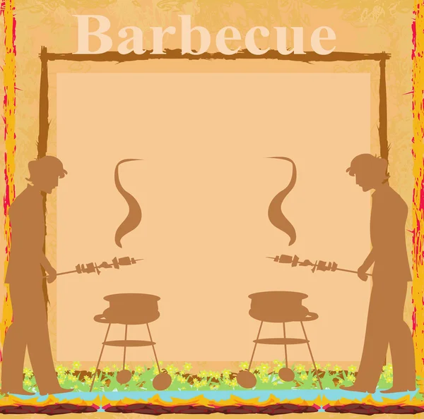 Man cooking on his barbecue - Invitation card — Stock Vector
