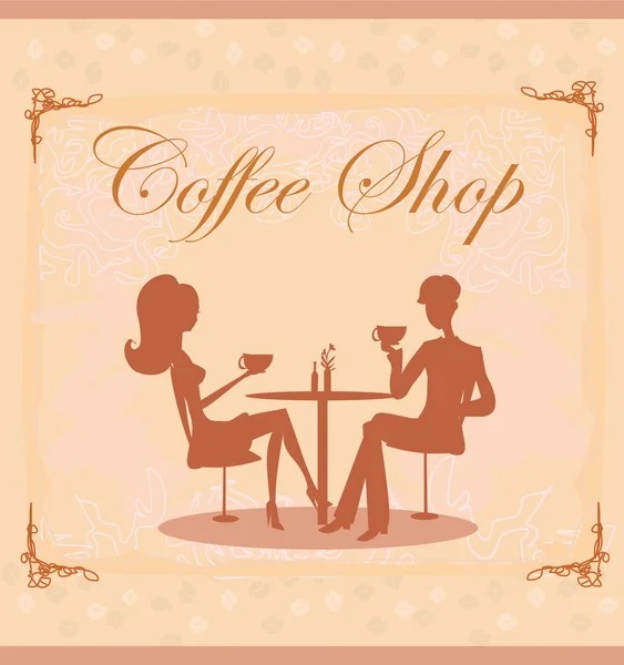 Silhouettes of couple sitting in cafe — Stock Vector