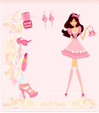 Moda kızı alışveriş kartı.