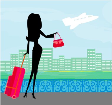 Bagajlı güzellik gezgini kız.