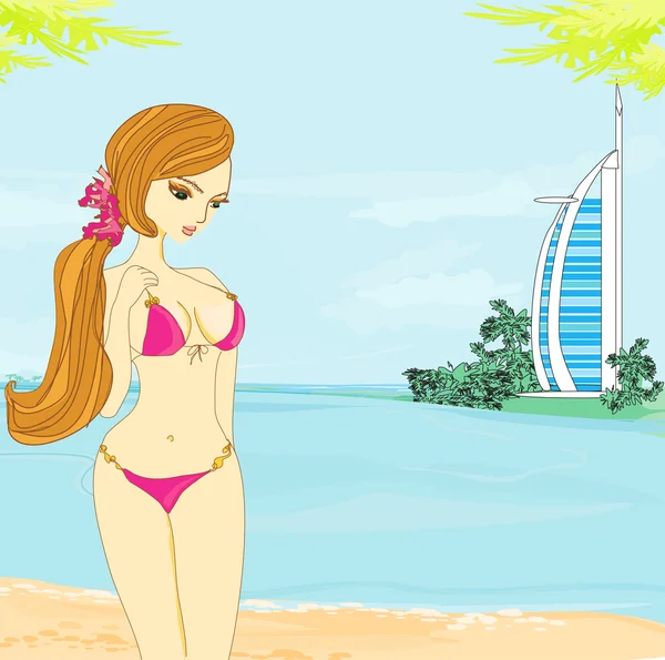 Verano sexy chica de playa — Archivo Imágenes Vectoriales