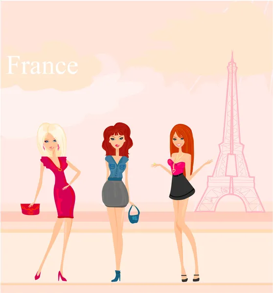Belle ragazze Shopping a Parigi — Vettoriale Stock