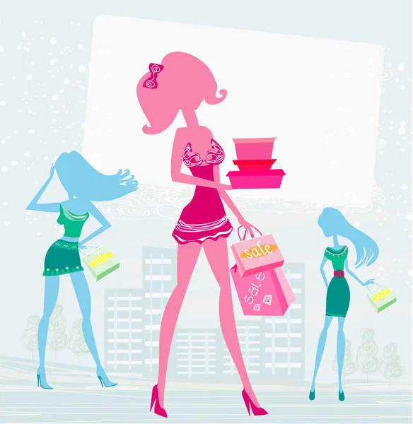 Fashion girls Shopping — Stok Vektör