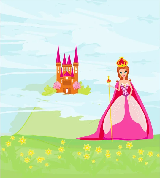 美丽的皇后在她的城堡前 — 图库矢量图片