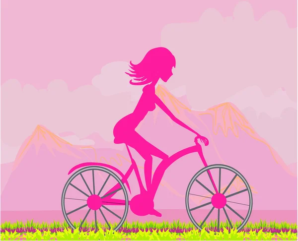 Cykling affisch med siluett flicka — Stock vektor