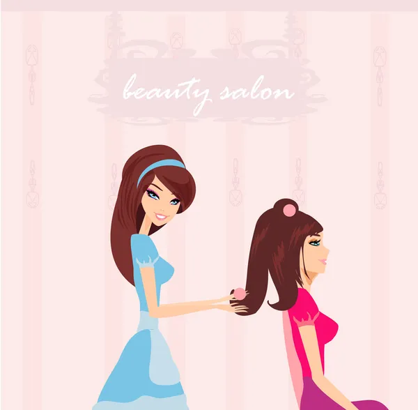 Illustration vectorielle de la belle femme dans le salon de coiffure — Image vectorielle