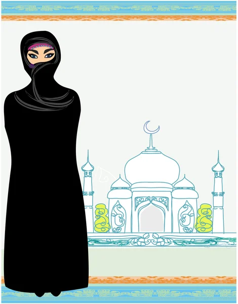 Belles femmes musulmanes sur fond de mosquée. — Image vectorielle