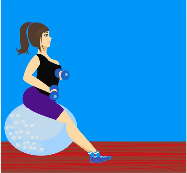 Overweight young woman with blue ball — Stock Vector