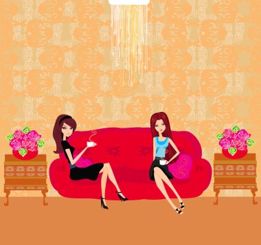 Kahve molasında güzel kızlar.