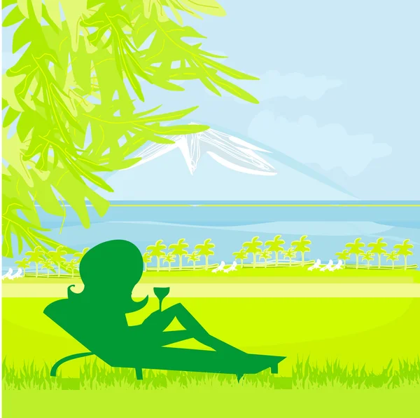 Silhouette of girl sunbathing — Stock Vector