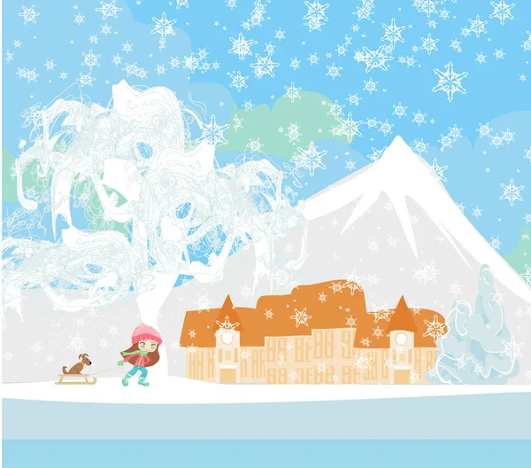 Winter in the village — Stock Vector