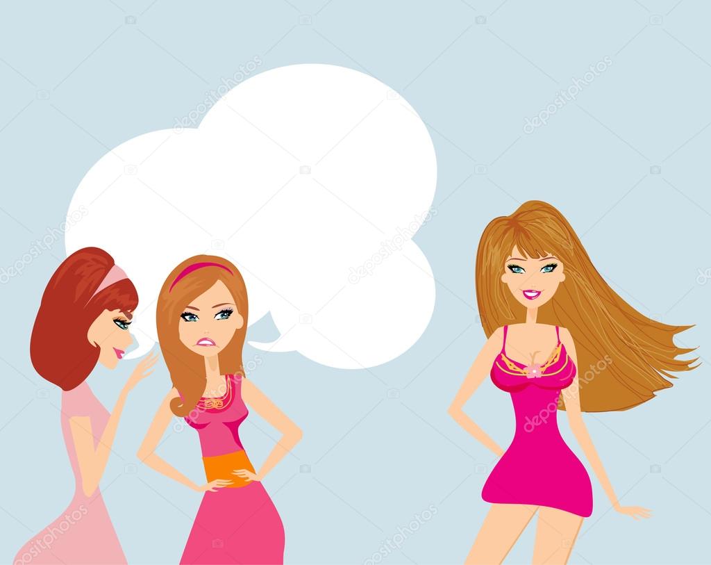 Envious two women gossip about their friend