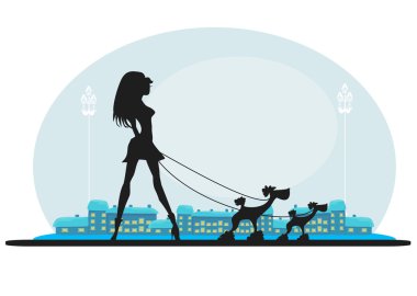 Güzel kız köpekleri gezdiriyor.