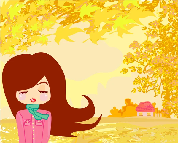 Krásná dívka na podzim — Stockový vektor