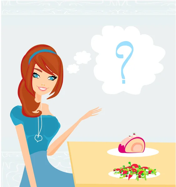 A girl who cannot decide what to eat — Stock Vector