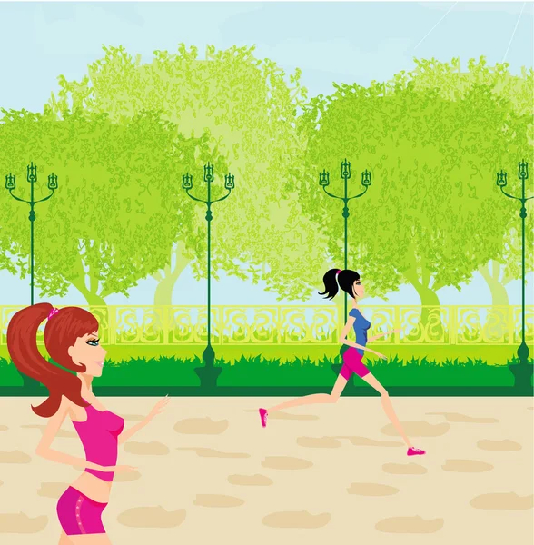 Jogging filles en été — Image vectorielle