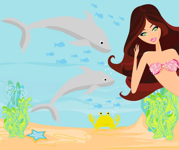 Illustration einer schönen Meerjungfrau — Stockvektor